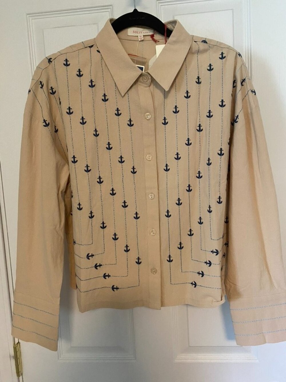 Linen Long Sleeved Shirt with Embroidered Nautical Design NWT